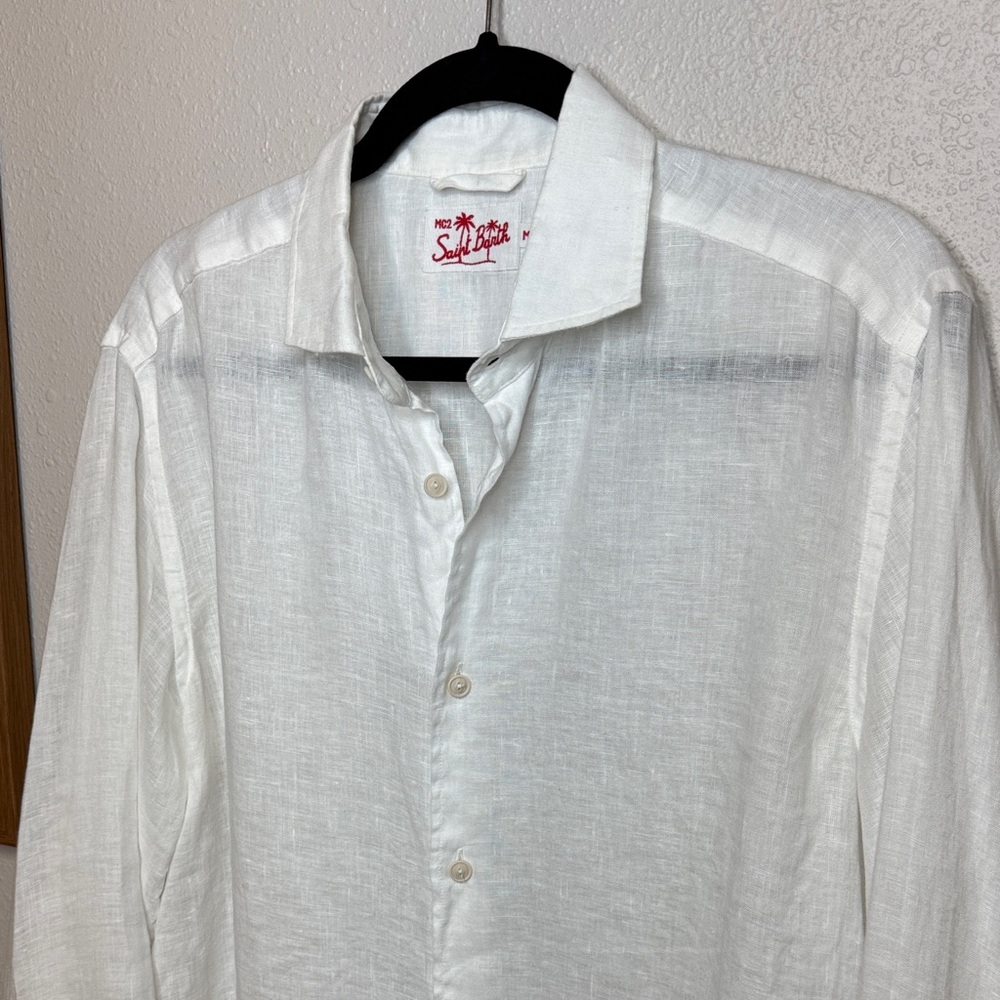 MC2 Saint Barth White 100% Linen Button Down Shirt Lightweight Summer Resort - M - Picture 3 of 12